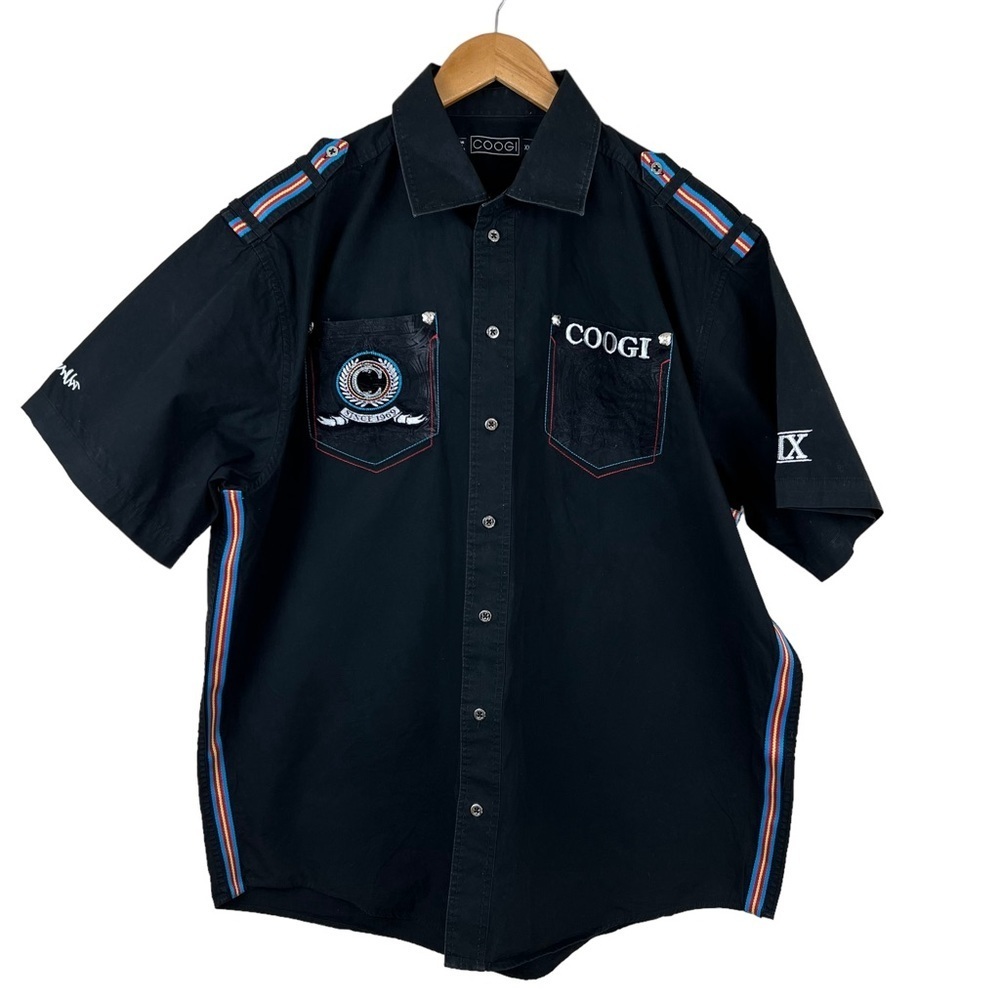Coogi 69 Australia Black Embroidered Button Down Short Sleeve Shirt Size XXL